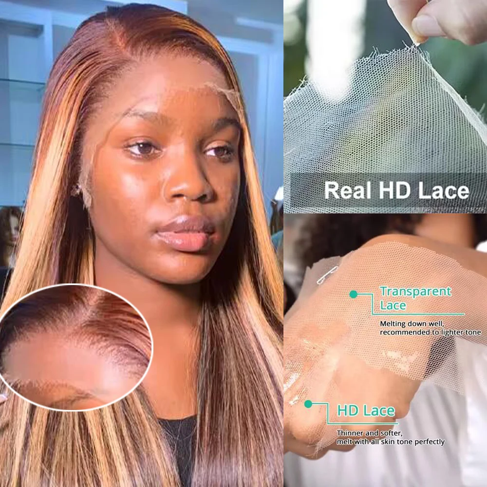 Highlight Wig 13x4 13x6 HD Lace Front Wigs Pre-pluck Human Hair 210% Density Straight Transparent Lace Wigs Human Hair 4/27 Honey Blonde Lace Frontal Wig for Women 36 Inch