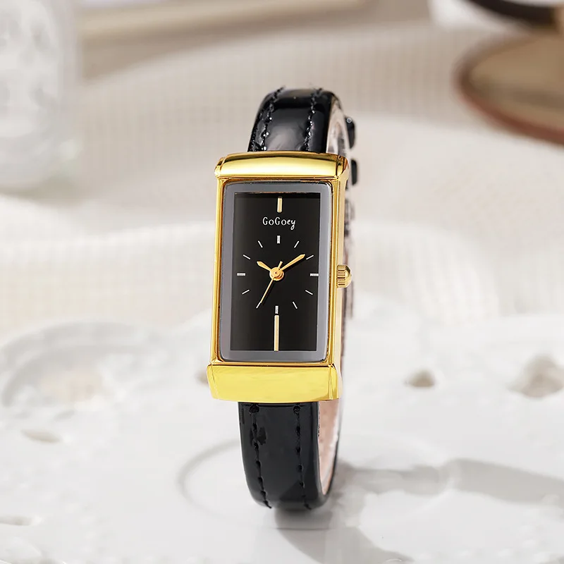 Marken-Bestseller Damenuhr, Modische Rechteckige Quarz-Armbanduhr mit Lederarmband, Geschenk für Studenten, Luxusuhr – Detail 5