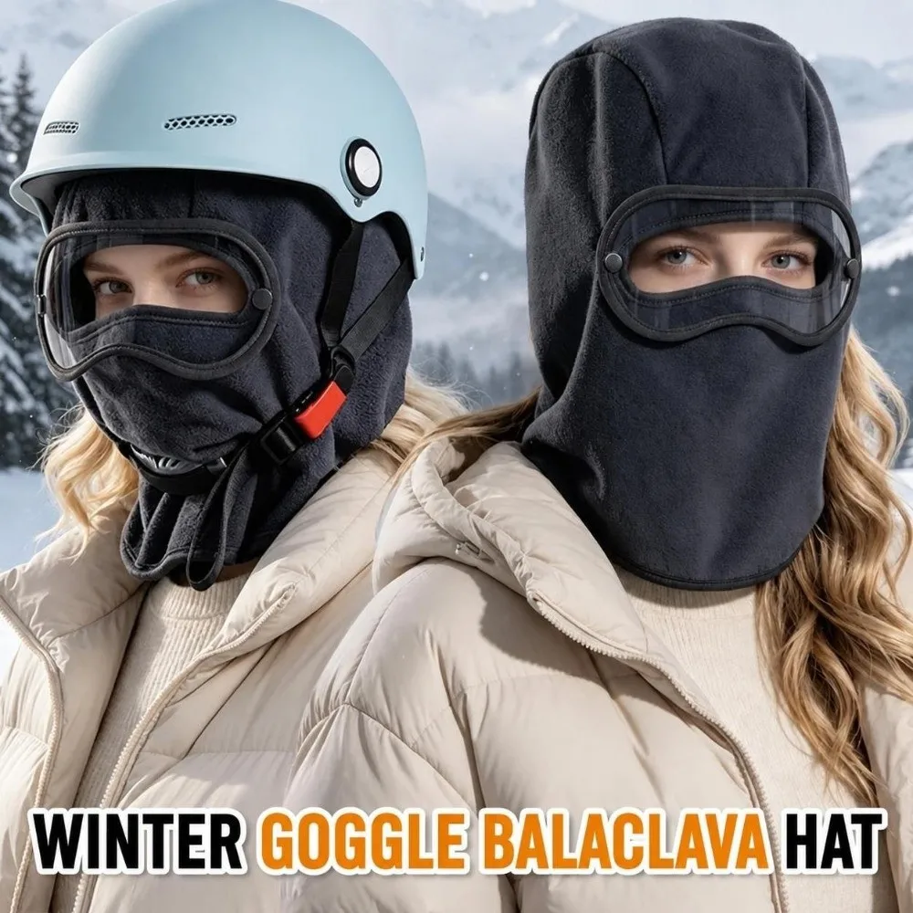 New Fleece Winter Balaclava with Clear Eye Shield Warm Lining Skiing Masks Full Coverage Windproof Shield Caps Men Women