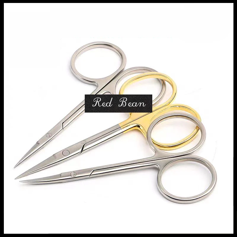 Gold Handle 9.5cm Conjunctival Scissors Double Eyelid Express Curved Tip Straight Tip Eye Cosmetic Scissors