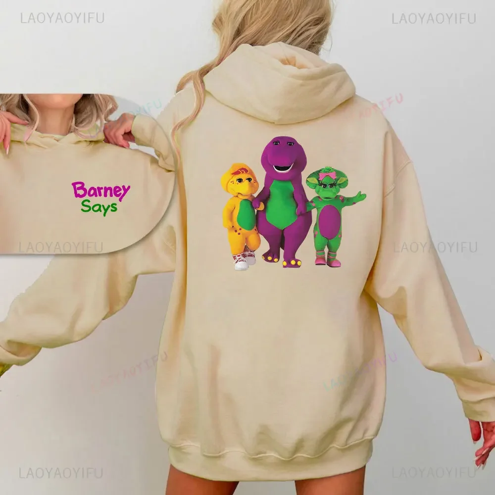 سترة بقلنسوة على شكل ديناصور أرجواني من Barney and Friends، سويت شيرت برسومات للزوجين، هدية خريفية لصديقتك، ملابس عصرية للشارع