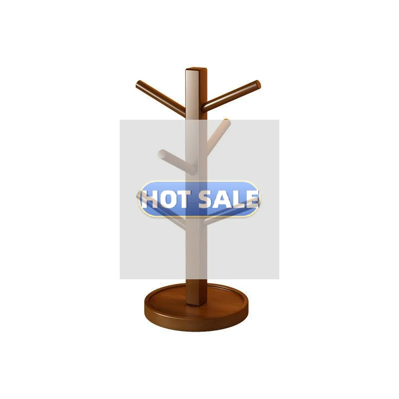 Support à tasses en bois naturel, 4/6 crochets suspendus, Base stable antidérapante pour la cuisine, le café, le rangement des tasses