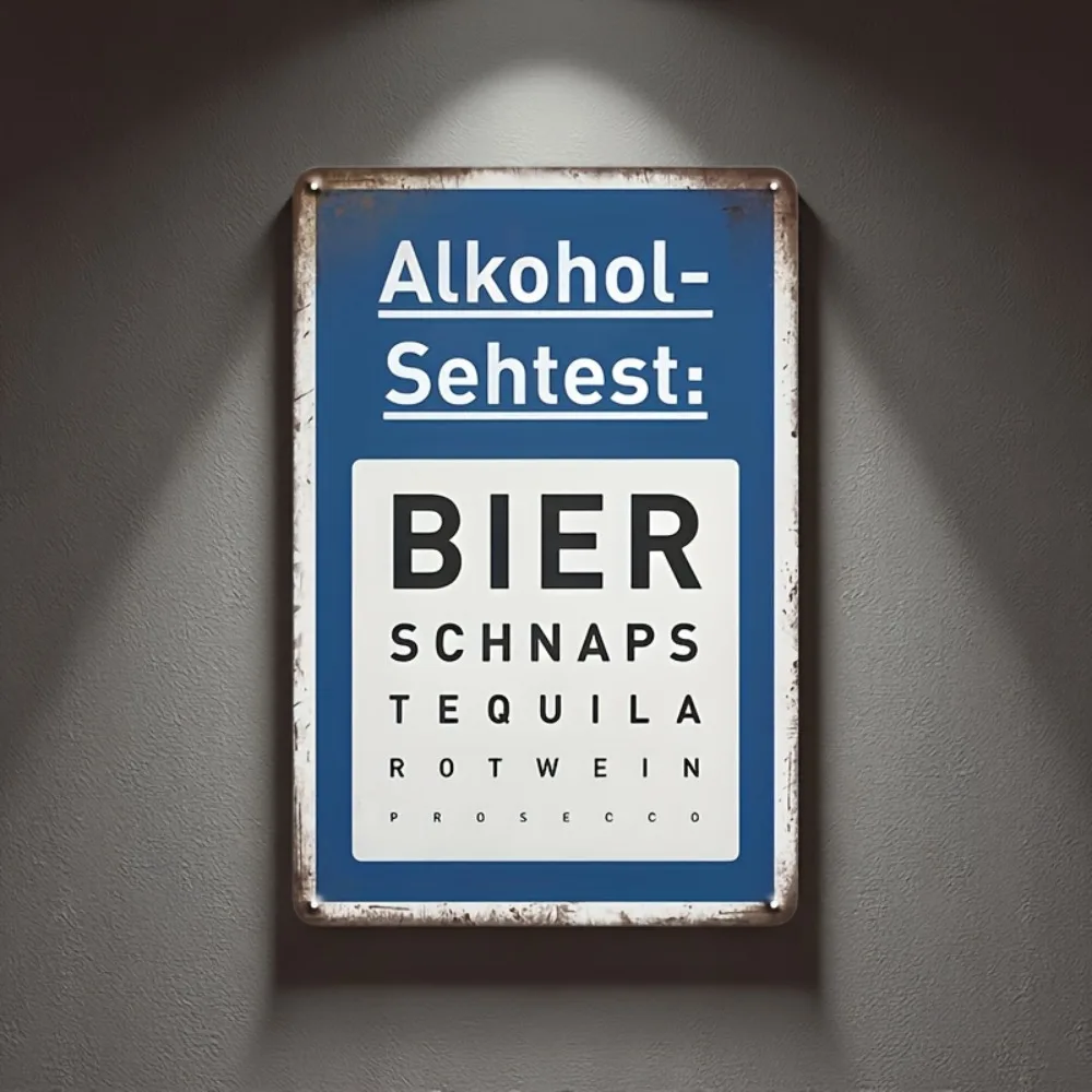 1pc Alcohol Vision Test Retro Plastic Sign 30.48x20.32 cm - Funny Bar Wall Decor, Birthday Gift for Men, Halloween Christmas Par