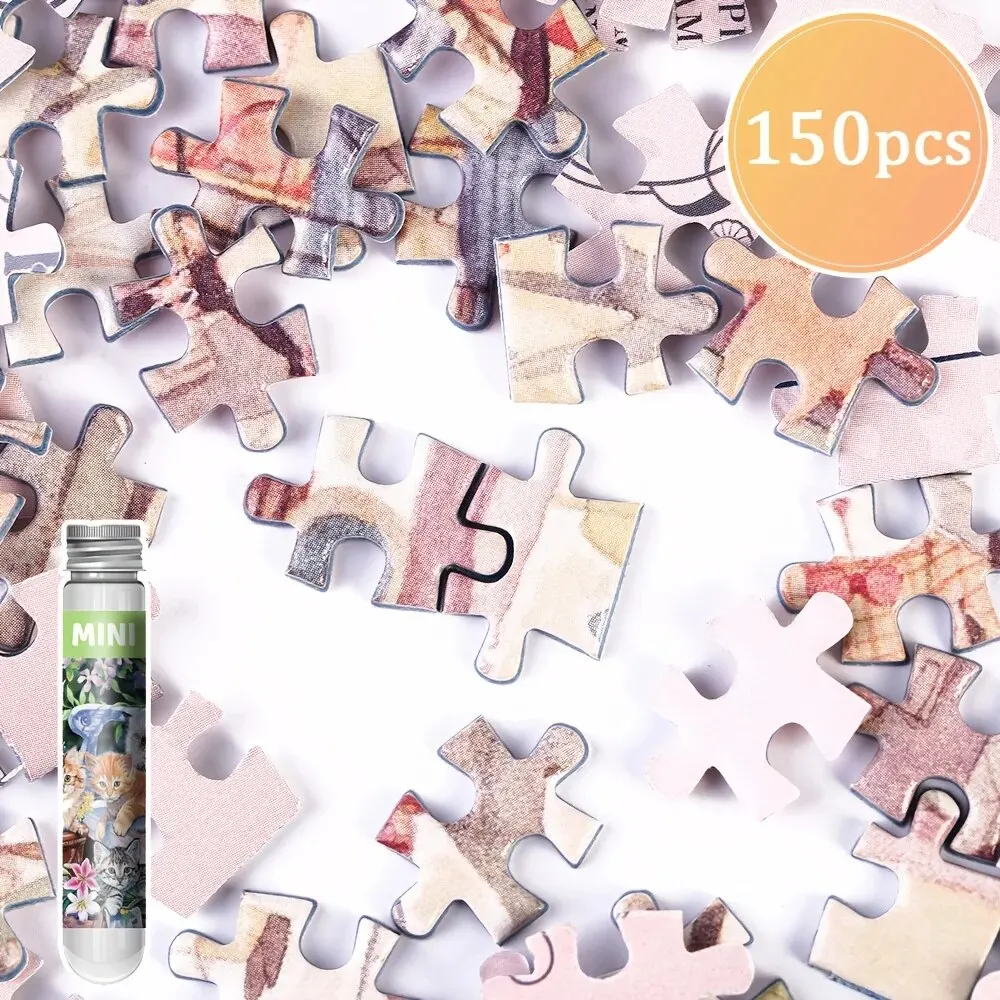 MaxRenard 150pcs Mini Jigsaw Puzzles Test Tube 15*10cm Travel Game Family Small Pocket Puzzle Cartoon Sakura Villa Flamingo