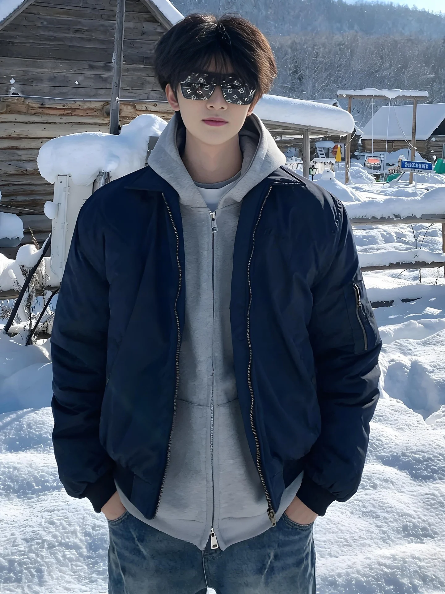 

Cleanfit Men's ort Cotton Pilot Jaet k Blue Winter Coat Baseball Sle Workwear Loose Fit Long Sve Zipper Closure