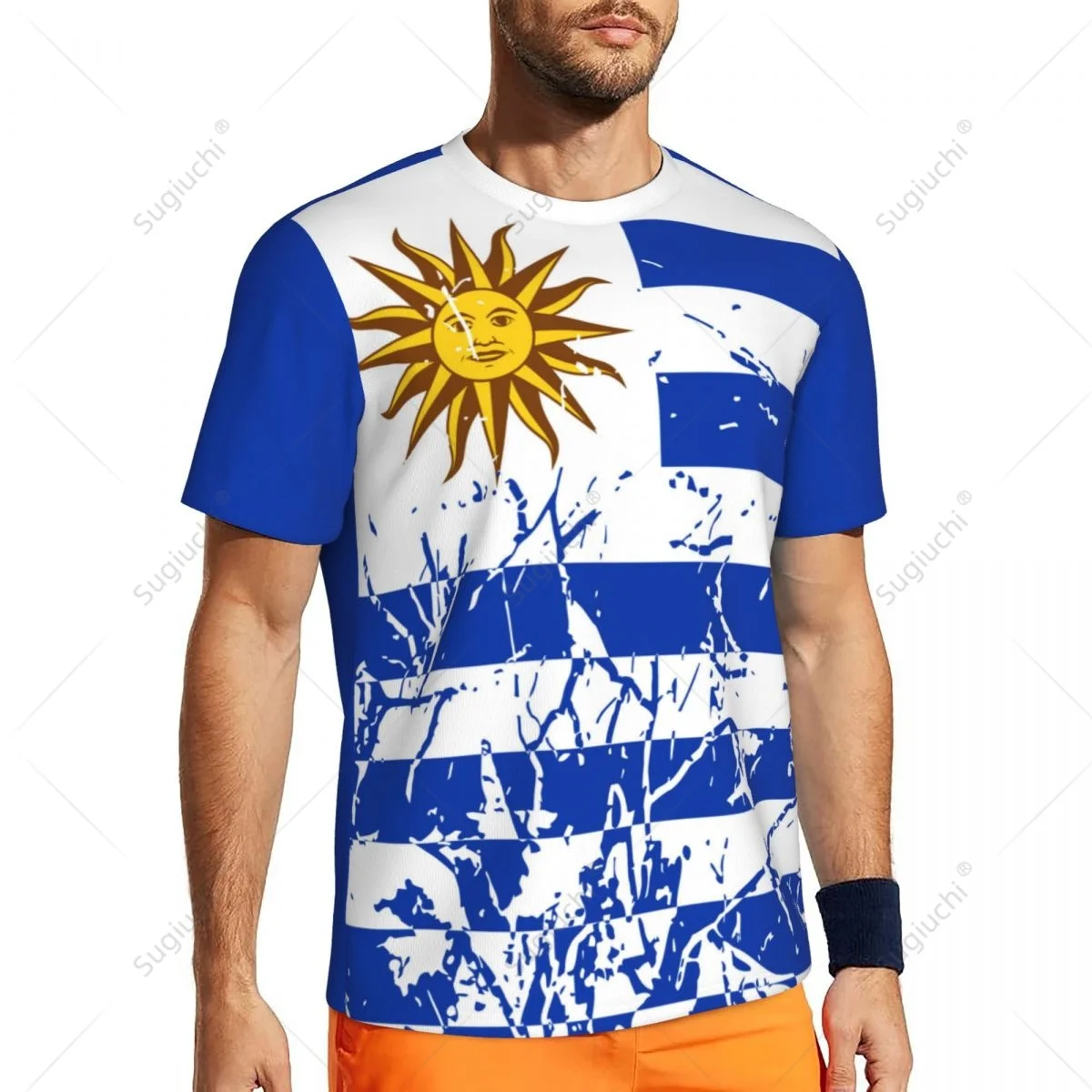 Exclusive design Uruguay Flag Grain 3D Printed Men For Running Bike Soccer Tennis Fitness Sports tshirt Mesh Fans Short T-shirt