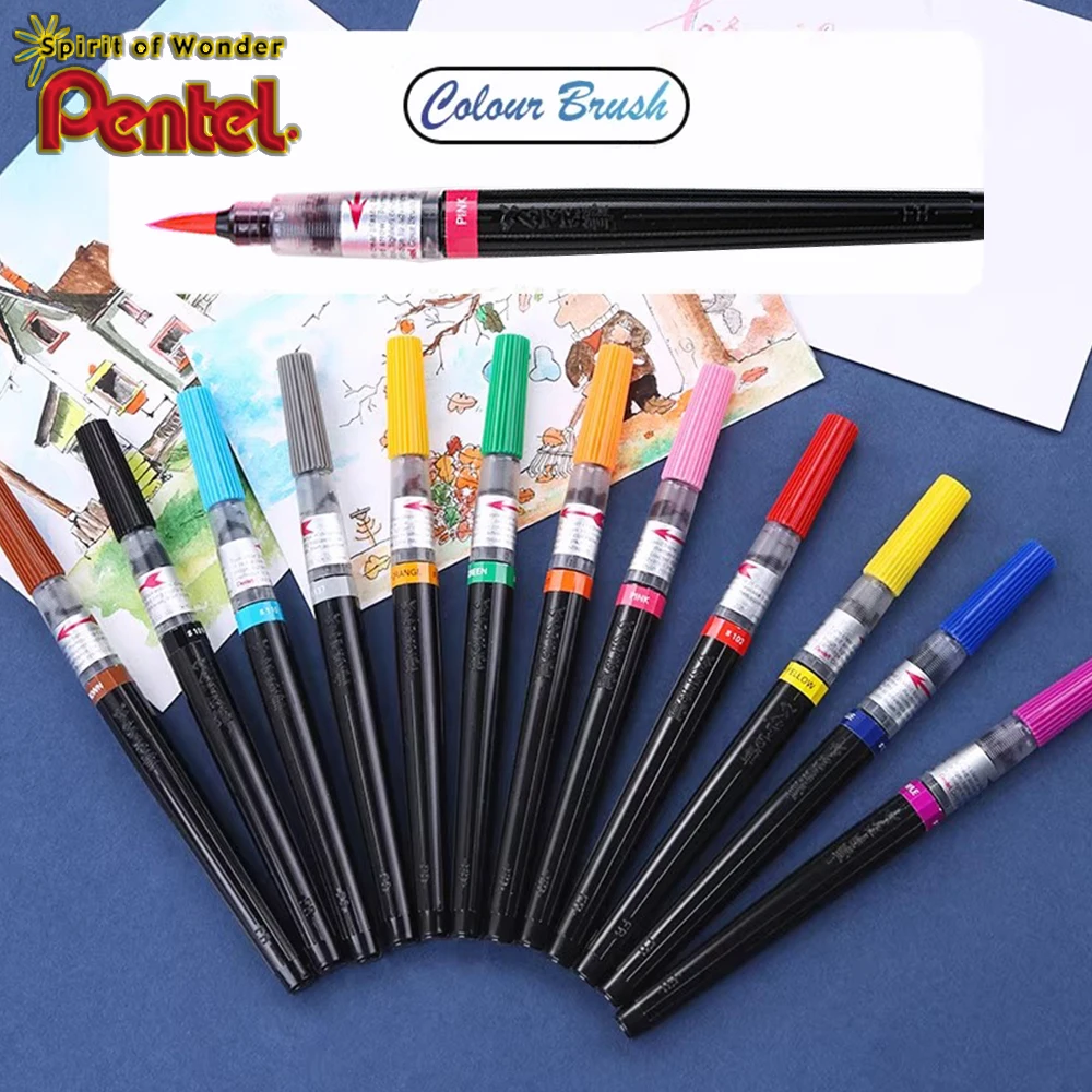 

1 шт., японская кисть Pentel Color, научная художественная кисть, цветная сменная заправка, акварельная кисть с мягкой головкой, товары для рукоделия, канцелярские принадлежности