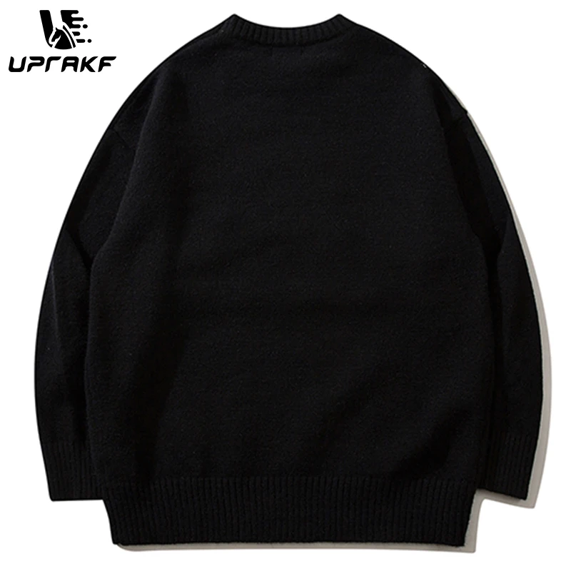 UPRAKF Black Sweater Loose All-Match Pullover Winter Tops Autumn Fashion Streetwear O-Neck Long Sleeve