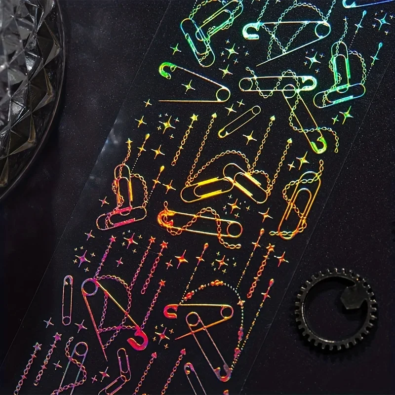 4 Sheets Light Years Away Laser Chain PET Stickers for Scrapbooking DIY Decorative Material Collage Journaling