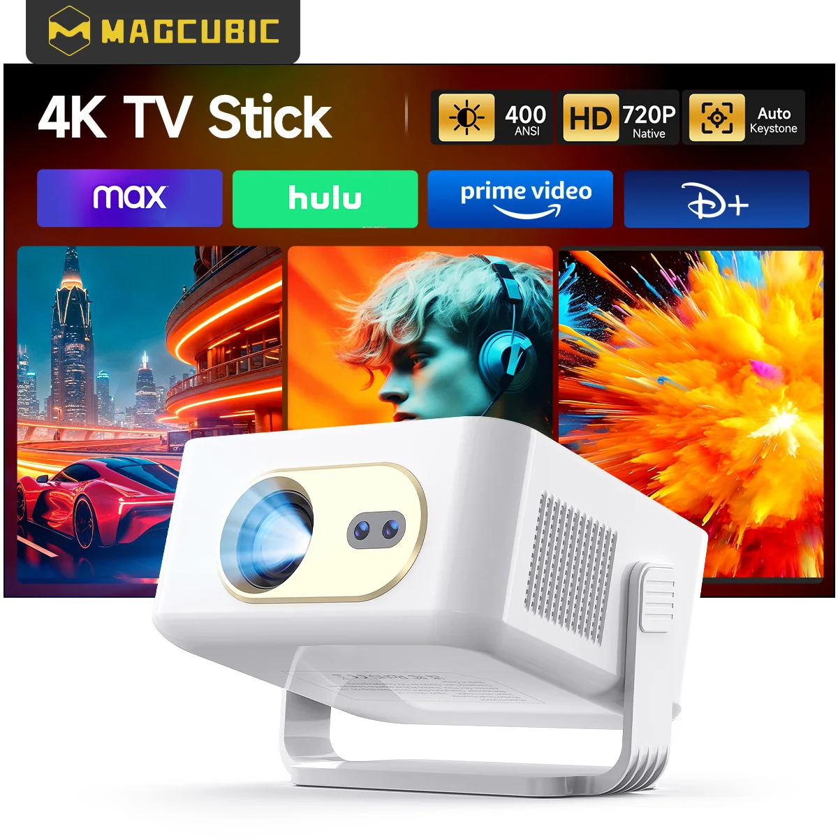 

Проектор Magcubic HY300GT 4K TV Stick с поддержкой Android 14, 400 ANSI люмен, домашний кинотеатр, Smart HD проектор с автофокусом и Google TV OS