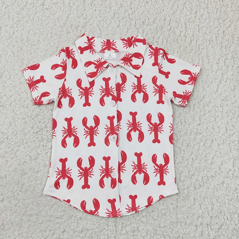 Wholesale Baby Boy Summer Crawfish Top Shirt Beachwear Kid Short Sleeves Button Up Lapel Children Infant Cardigan Clothes