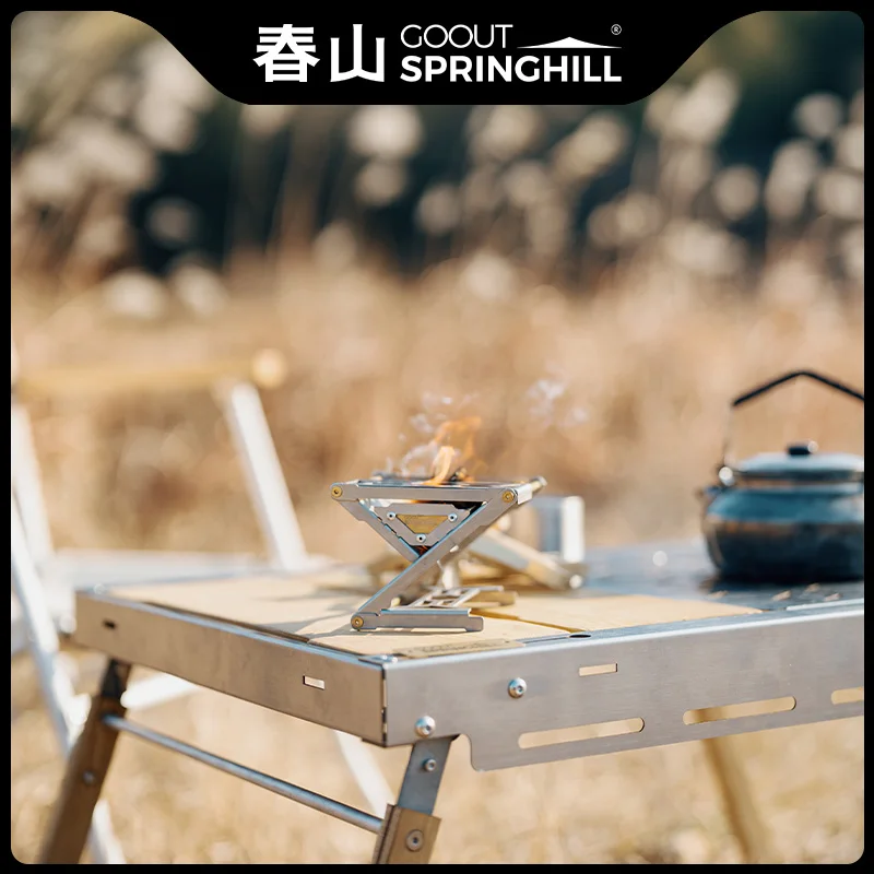 Goout Springhill มินิการ์ดเตากลางแจ้ง Camping พับขนาดเล็กเตาฟืนแบบพกพาน้ํามันหอมระเหย Stand Burning เตา