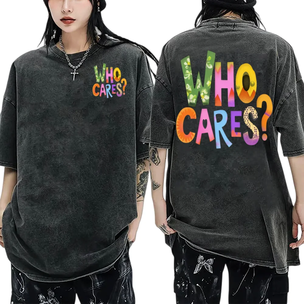 

Acid wash T-shirts for men and women who care about rainbow text design graphic print streetwear Heavyweight cotton Oversized