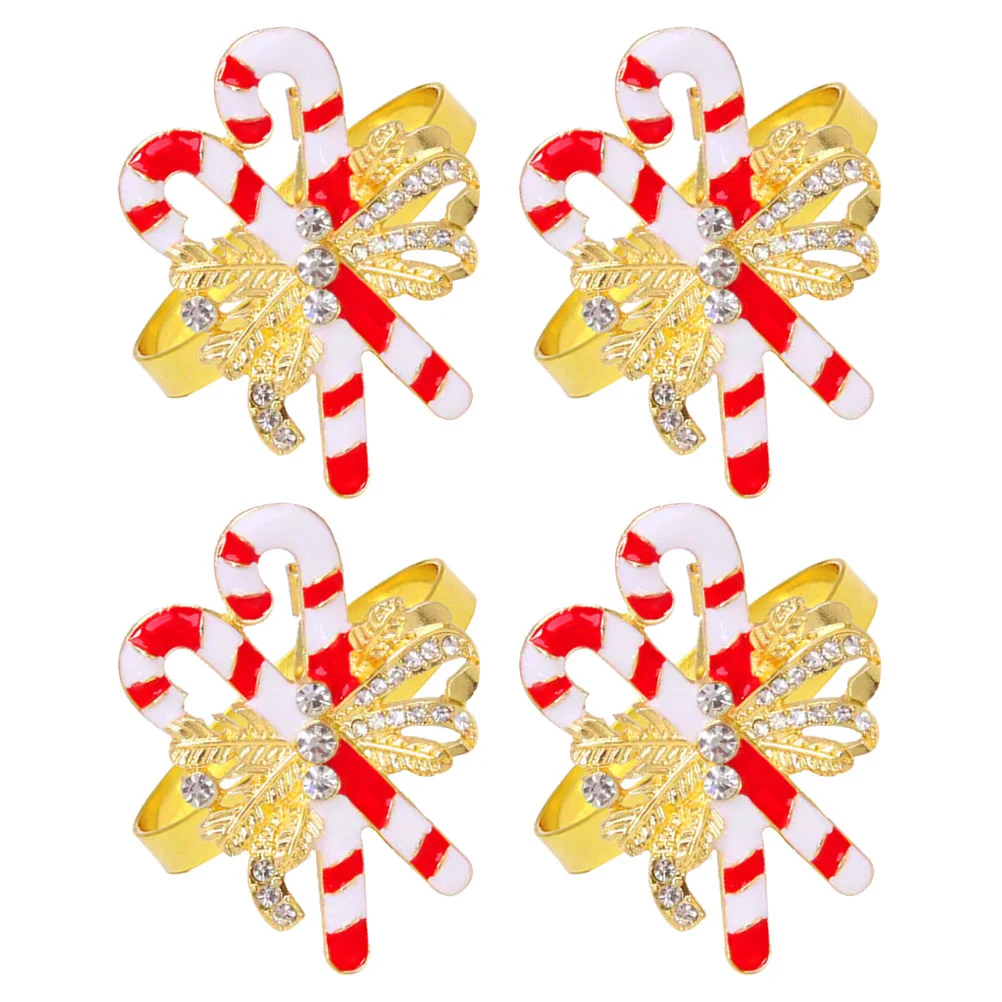 4 Pcs Christmas Napkin Rings Hand Towel Holder Dining Table Buckle Leaf Wedding Candy Cane Shaped Buckles