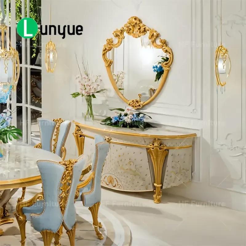 Italian Handmade Classic Royal Style Shell Luxury Sideboard Buffet Cabinet with Mirror for Dining Room High End Decorative