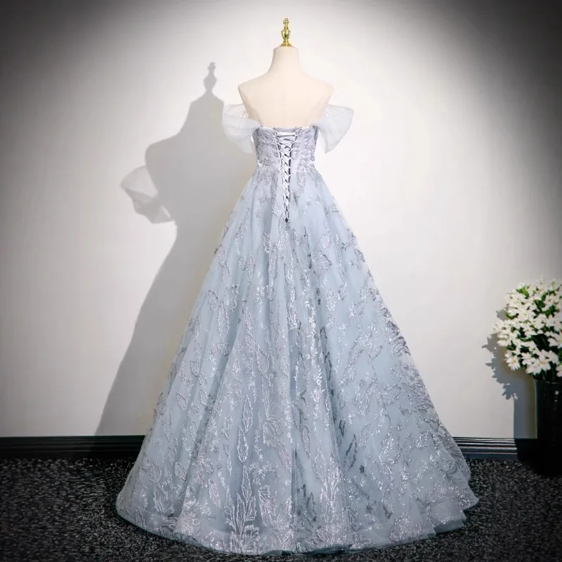 2025 New Women's One Shoulder Embroidered Bridesmaid Evening Dress Fashionable and Slim Back Strap High End Adult Dress