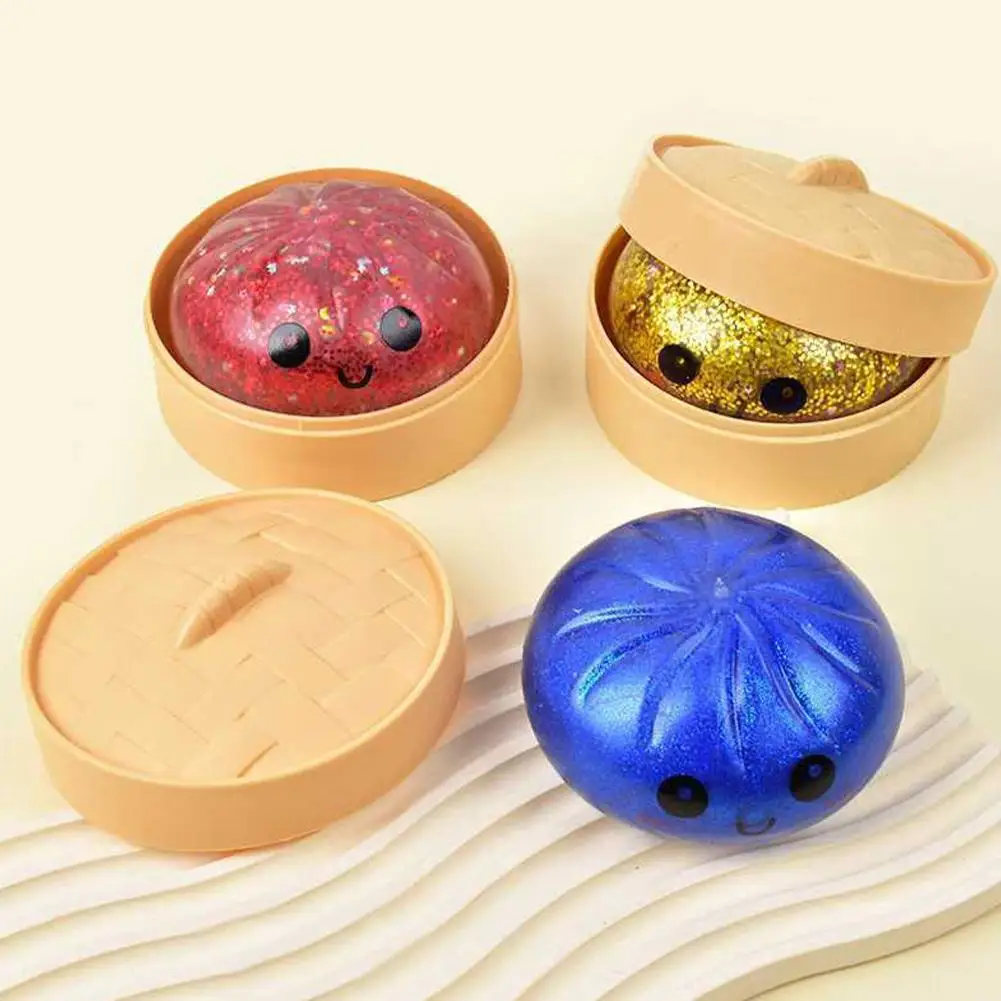 Simulation Baozi Dumpling Pressure Ball Soft Low Rebound Squishy Glitter Sensory Toy Anxiety Relief Birthday Gift Kids