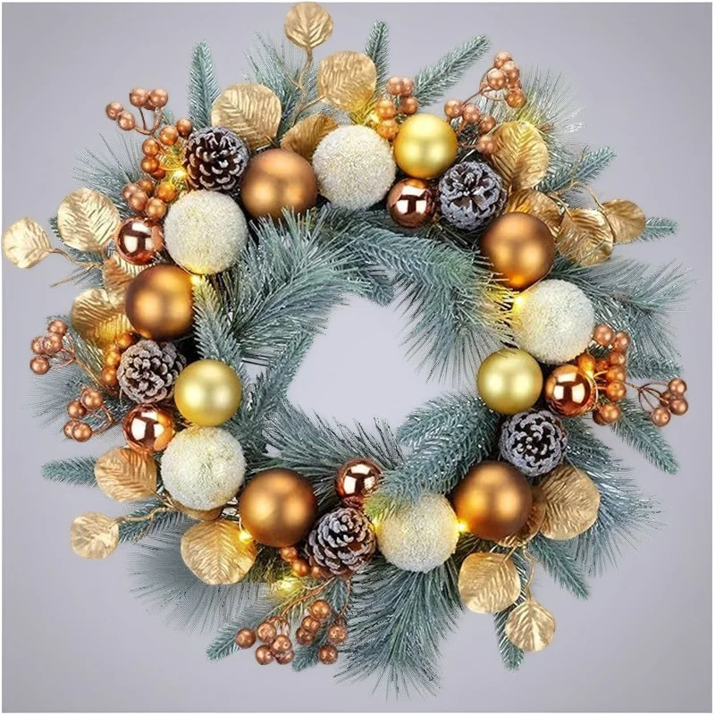 

Christmas Artificial Pine Needle Wreath With Red Berries Pinecones Lifelike Party Table Decor Home Door Mantel Gift For Couples