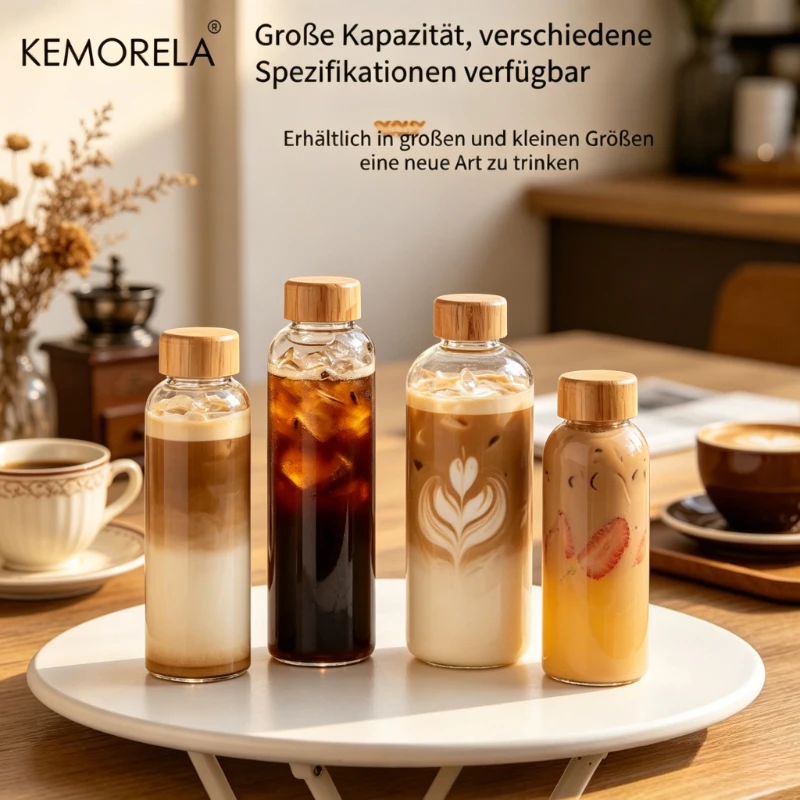 2PCS Borosilicate Glass Water Bottle 500/750/1000ML Leakproof Sport Drinking Bottles with Bamboo Lids Juice Tea Bottle ForTravel