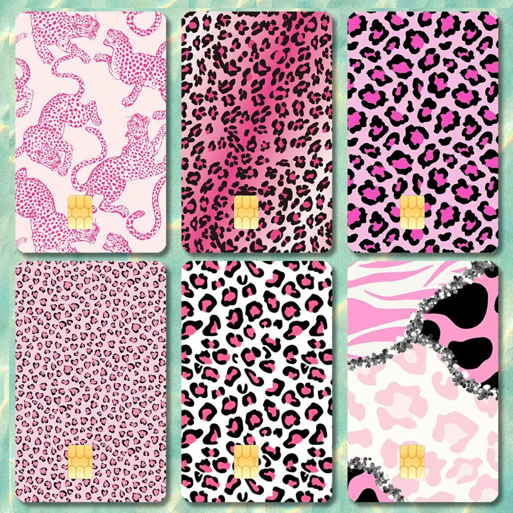 Pink Leopard Pattern Stickers Cartoon Credit Card Visa Debit Bank Charge Card Bus Metro Waterproof Sticker Decal Decoration
