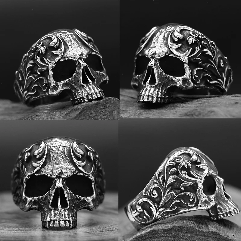 316L Stainless Steel Various Design 2022 New Arrive Classical Skull Men`s Ring With Pattern Punk Rock Gothic Creative Jewelry