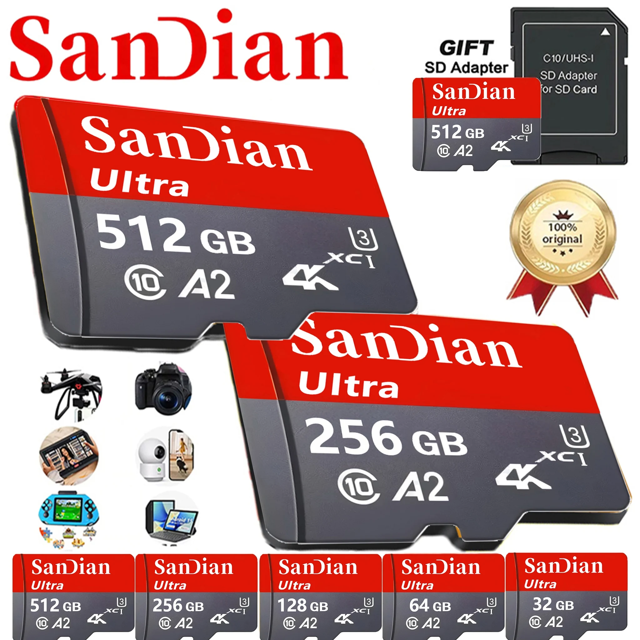 Bold TF Cards 512GB 64GB 128GB Micro TF SD Card Memory Card SD Cards High Endurance 4K V60 for Drone/CCTV/Smartphone/GPS/Toy
