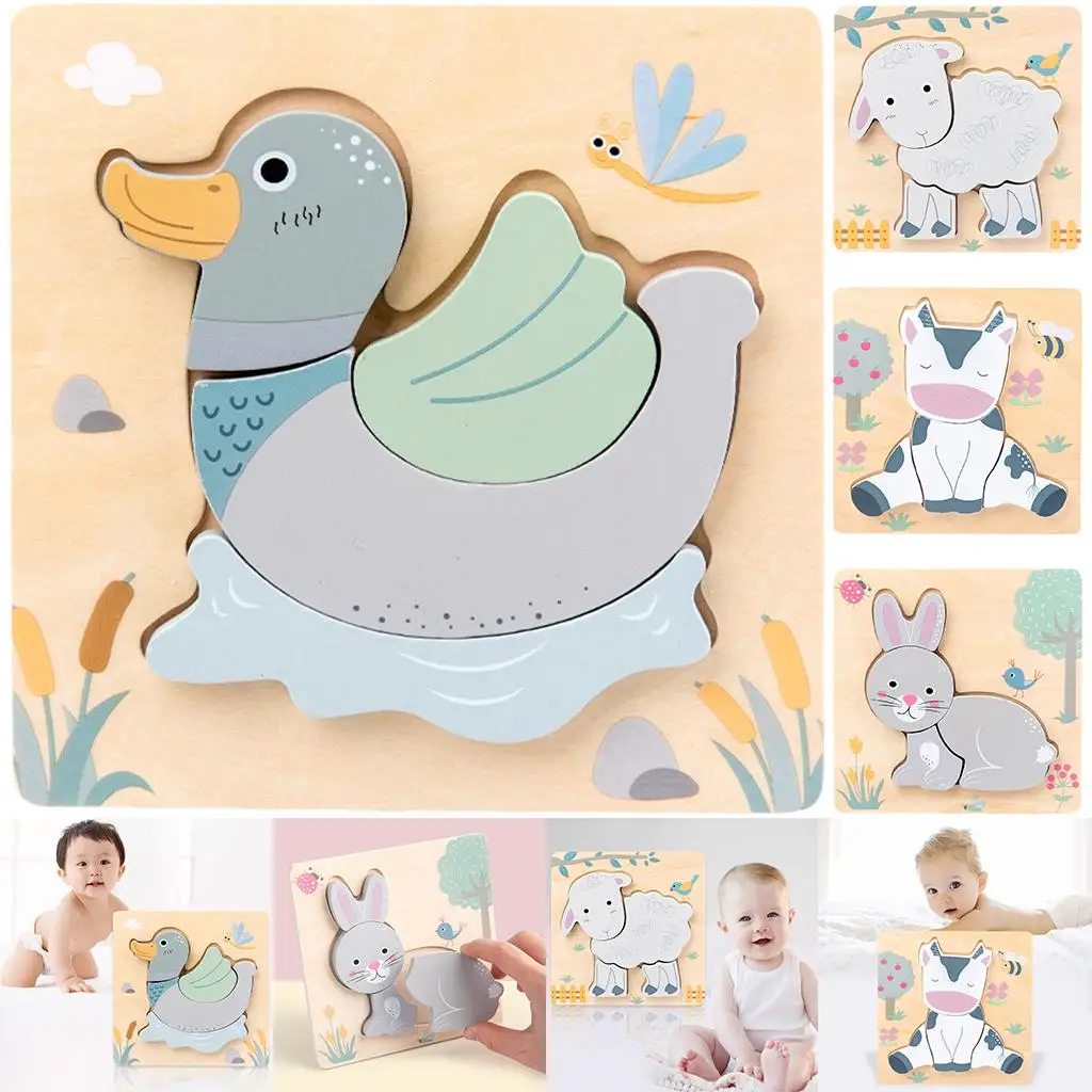 

Wooden Animal Puzzle Building Block Jigsaw Educational Toys Pre-school Gift