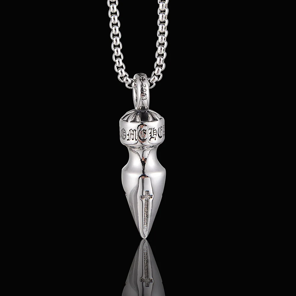 

Japanese and Korean Cross Bullet Willow Nail 925 Pure Silver Necklace Personalized Pendant Male Punk Trendy Simple Female Jewelr