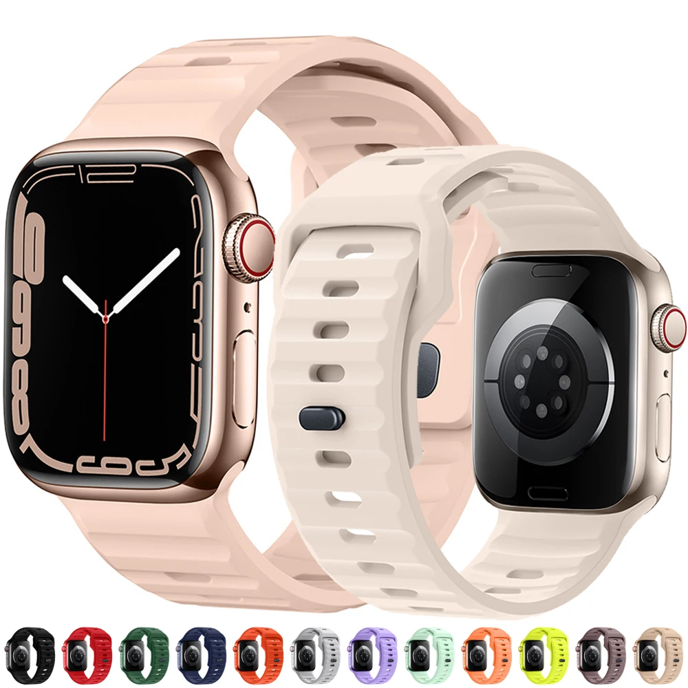 

Sport Strap for Apple Watch Ultra Band 49mm 45mm 44mm 42mm 41mm 38mm Silicone Air Hole Bracelet for IWatch Serie 9 8 7 6 SE 5 4