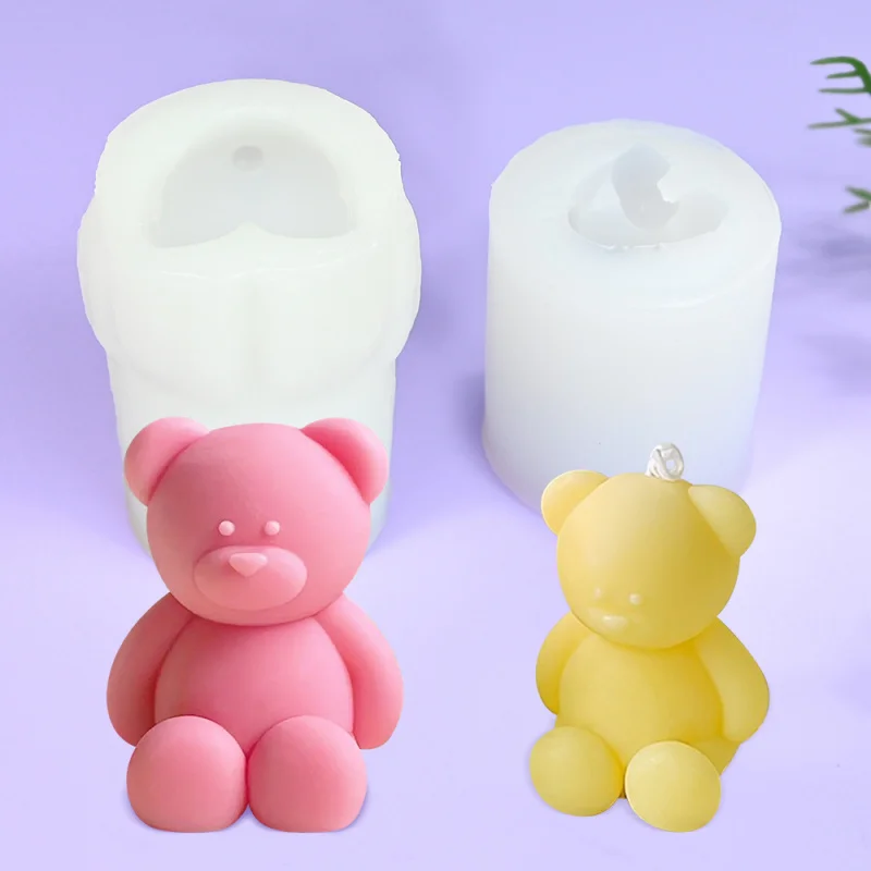 Large Small Size Pier Bear Silicone Mold Sitting Bear Cake Mold Aromatherapy Candle Mould Handmade Soap Gypsum Abrasive Tool