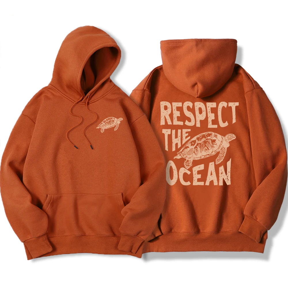 Respect The Ocean Green Turtle Male Hoodieharajuku High Quality Hoody Vintage Warm Sweatshirt Autumn Loose Casual Tracksuit