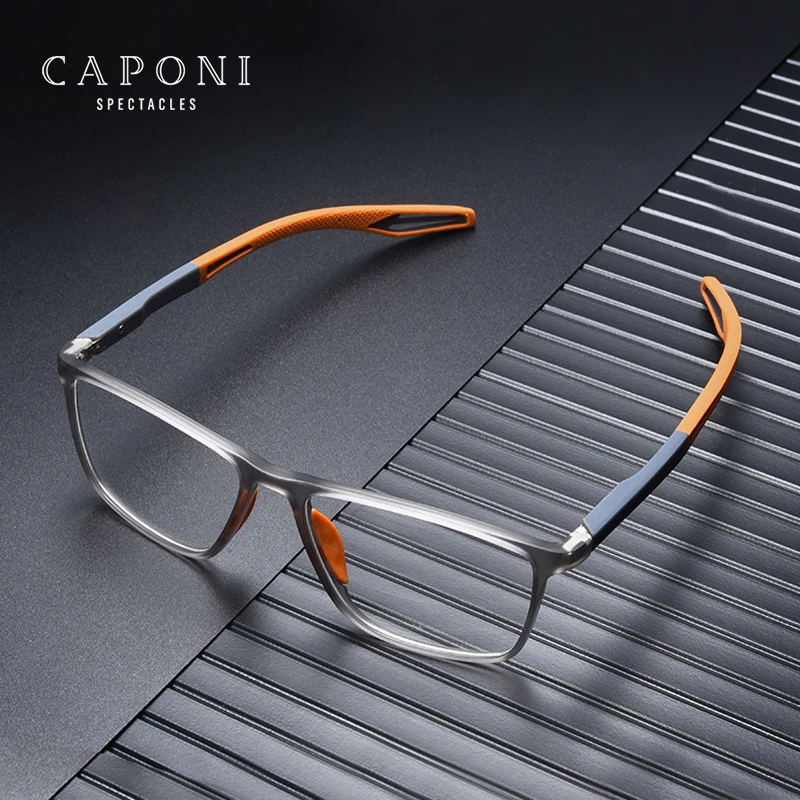 CAPONI Sports Men's Glasses TR-90 Frame Sturdy Wear-resistant Non-slip Spectacles Light Cycling Eyeglasses J1019