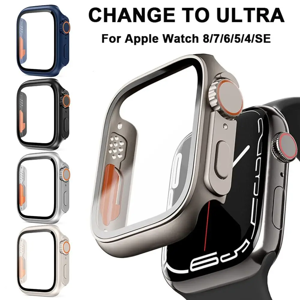 Protetor de Tela para Apple Watch, Atualização de Aparência, Ultra 49mm, Tampa Temperada PC, Mudança para Ultra Case, Apple Watch 8, 7, 6, 5, 4, SE