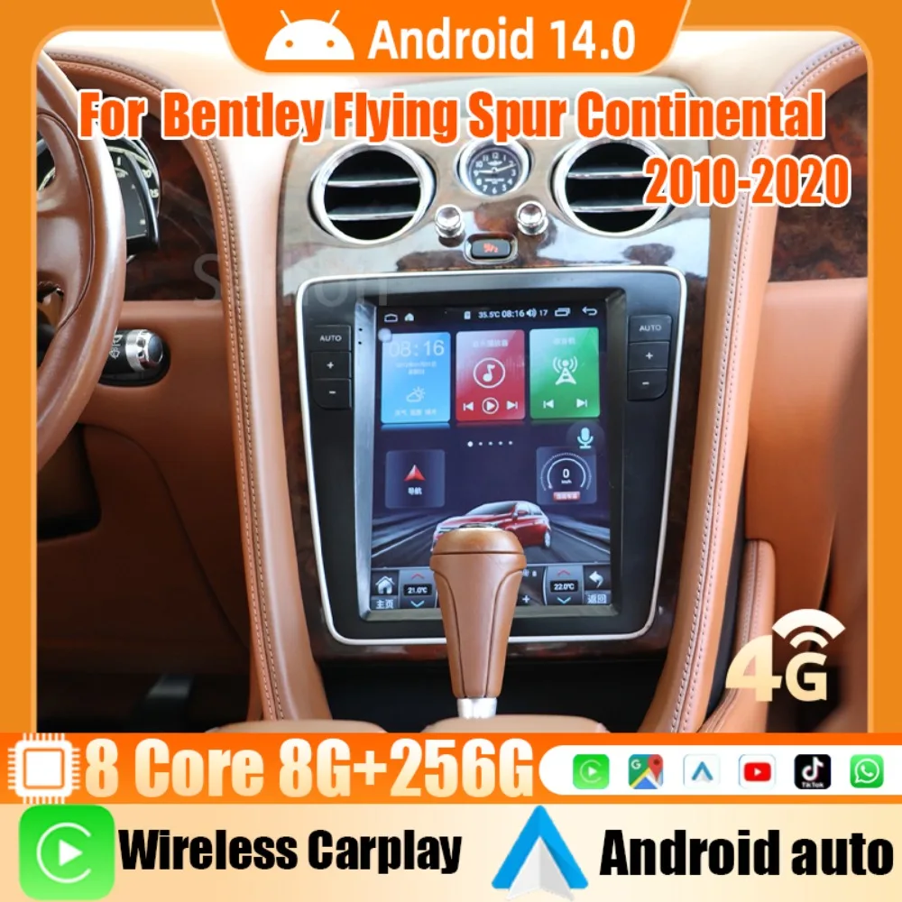 Android14 Car Radio For Bentley Flying Spur Continental 2010-2020 Tesla Automotive Multimedia Carplay Auto WIFI Bluetooth GPS 4G