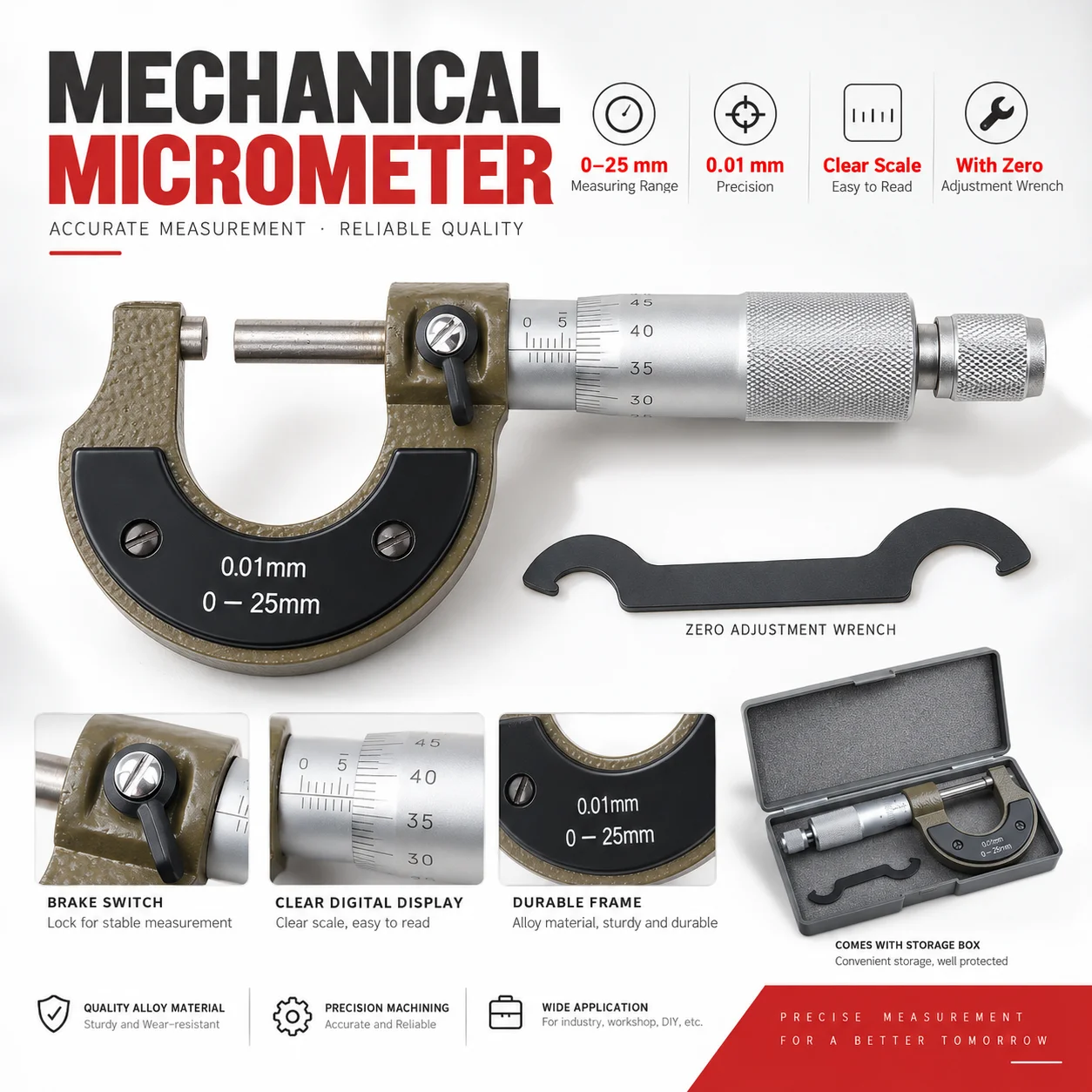 Bolt Gauge Micrometer Set 0-25mm 0.01mm Outside Metric Tool Precise Caliper Measurement Assimileto Atorn End Screw Bore Point