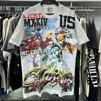 Camiseta Corta con Estampado Vaquero para Hombre y Mujer, Cuello Redondo, Manga Corta con Pedrería, Camiseta de Verano con Diamantes Brillantes, Talla Grande