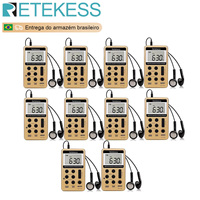 RETEKESS 10Pcs V112 FM AM 2 Band Radio Mini Portable Digital Tuning Radio Receiver With Rechargeable Battery & Earphone