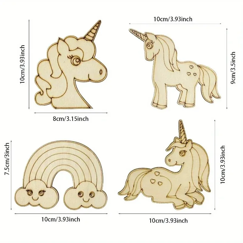 24pcs high-quality unicorn wooden craft set diy painting unfinished wooden unicorn ornaments art craft supplies for kids