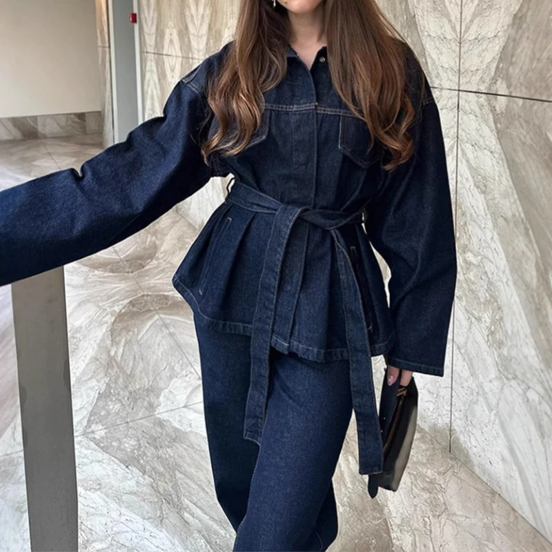 

2025 Spring and Autumn Women's Fashion Leisure Suit Elegant Temperament Waist Strap Waist Lapel Suit