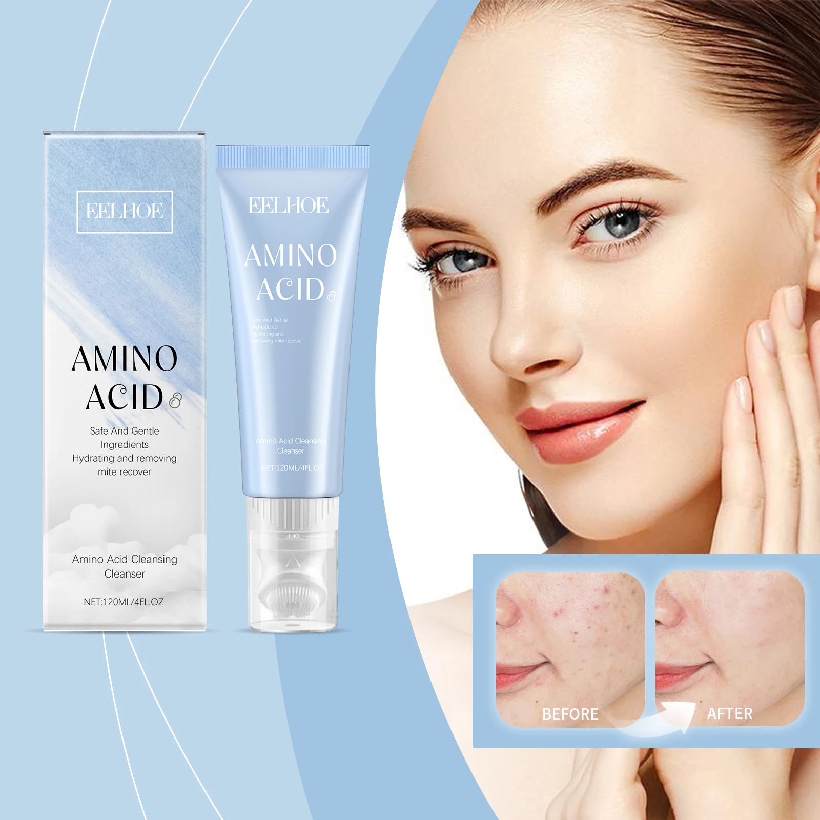 

EELHOE Очищающее средство для лица с аминокислотами Освежающее и нежирное, мягкое очищающее поры, увлажняющее очищающее средство для лица