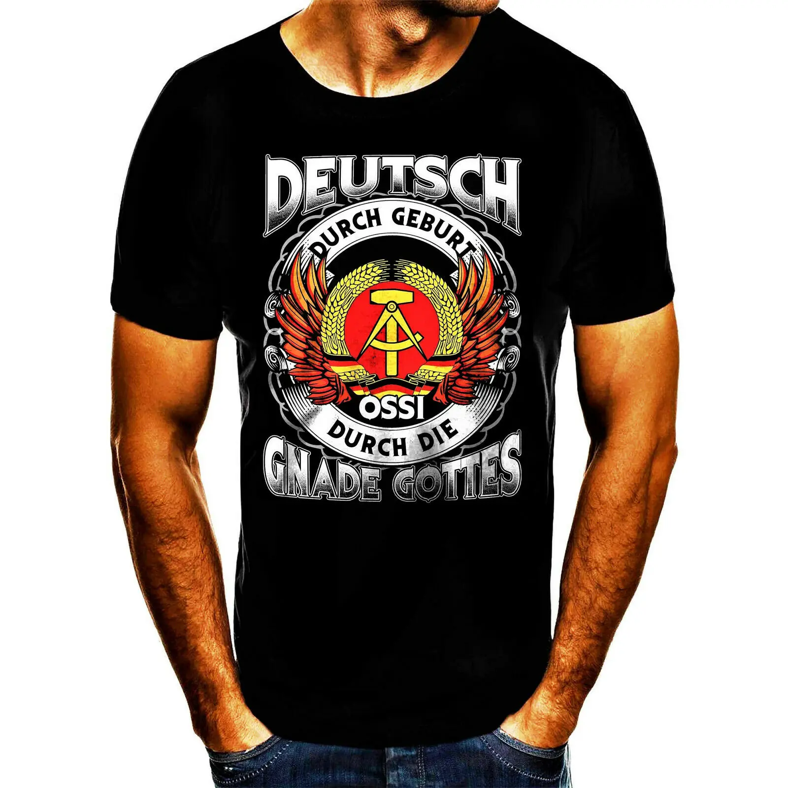 DDR Deutsch Durch Geburt, Ossi Durch Die Gnade Gottes Fun T-Shirt Men\'s 100% Cotton Casual T-shirts Loose Top Size S-3XL