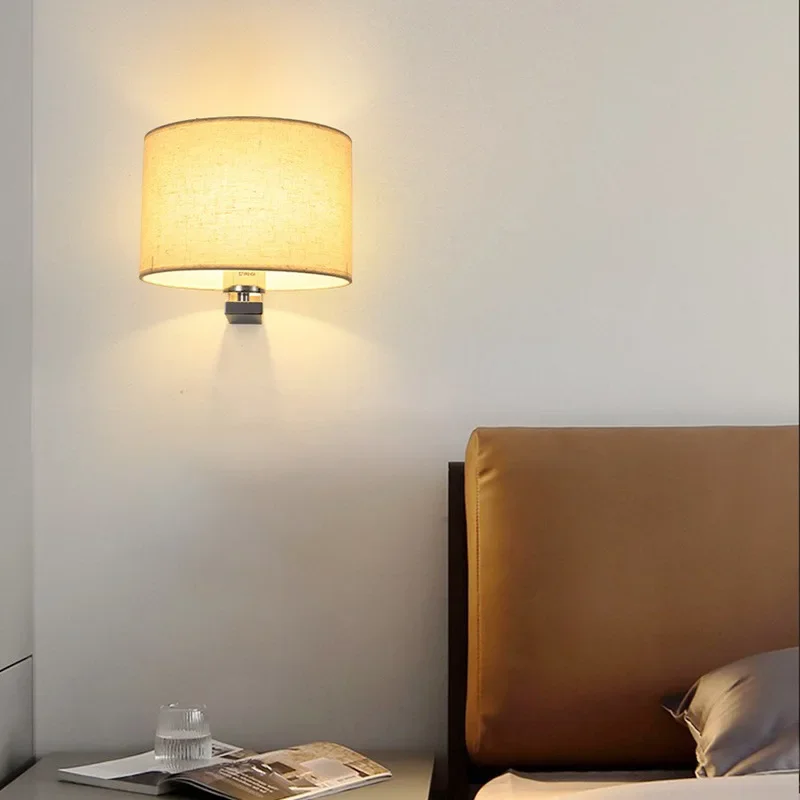 Japanese Style Modern Minimalist Linen Wall Lamp Living Room Decor Bedroom Bedside LED Lights Staircase Illumination Fixture E27