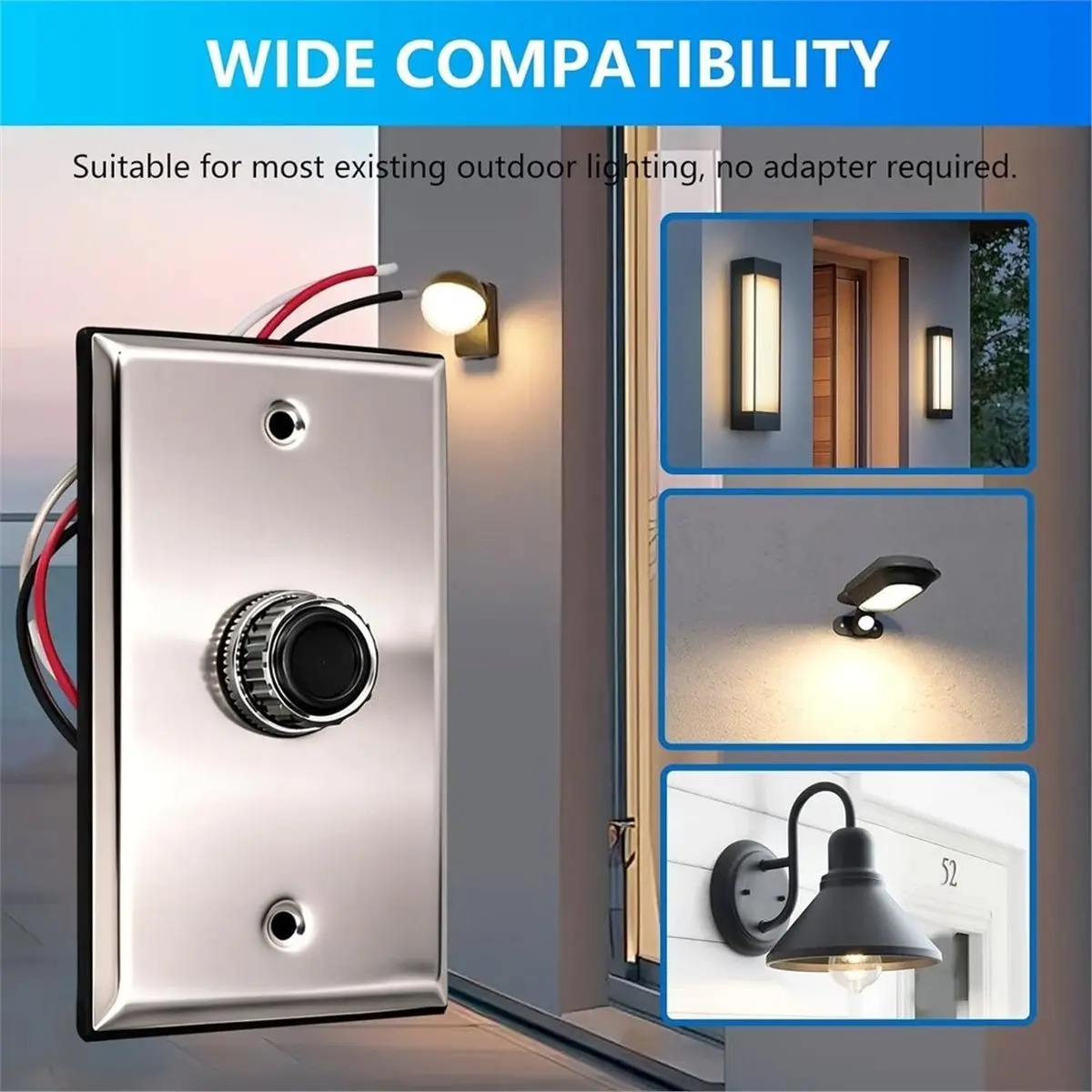 Dusk to Dawn Sensor Photocell Switch for Outdoor Lights, Auto on/Off,120-277V, Weatherproof, Includes Wall Plate