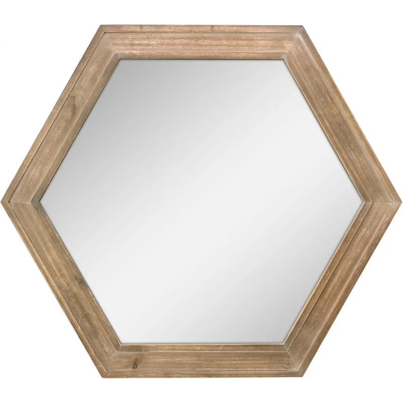 

Stonebriar Decorative 24 Hexagon Hanging Wall Mirror with Natural Wood Frame and Attached Hanging Bracket, Rustic Farmhouse Dec