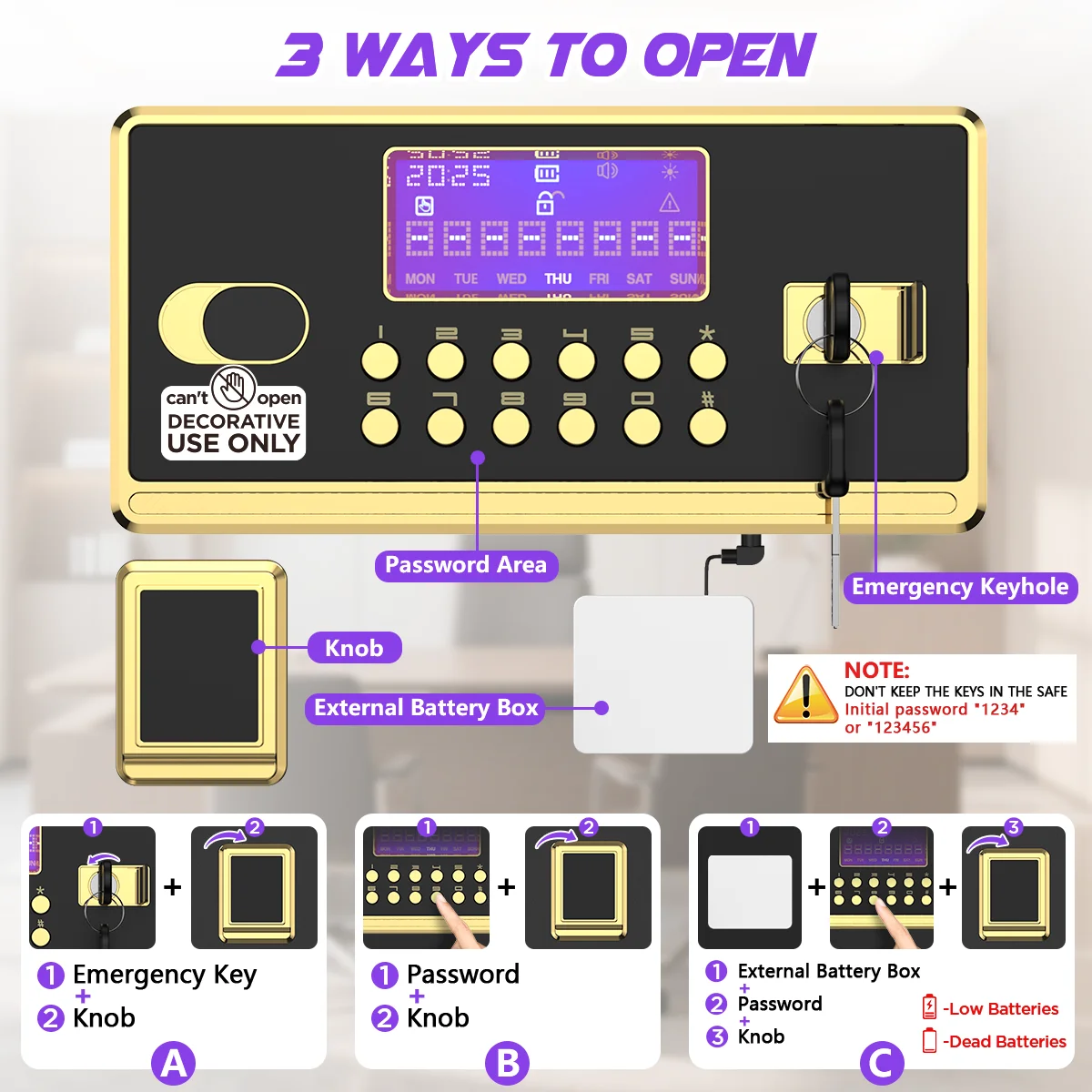 BESAFETY 5.3 Cuft Large Safe Box, Digital Keypad, LCD Screen, Security Home Safe with Interior Safe Lock Box, Removable Shelf