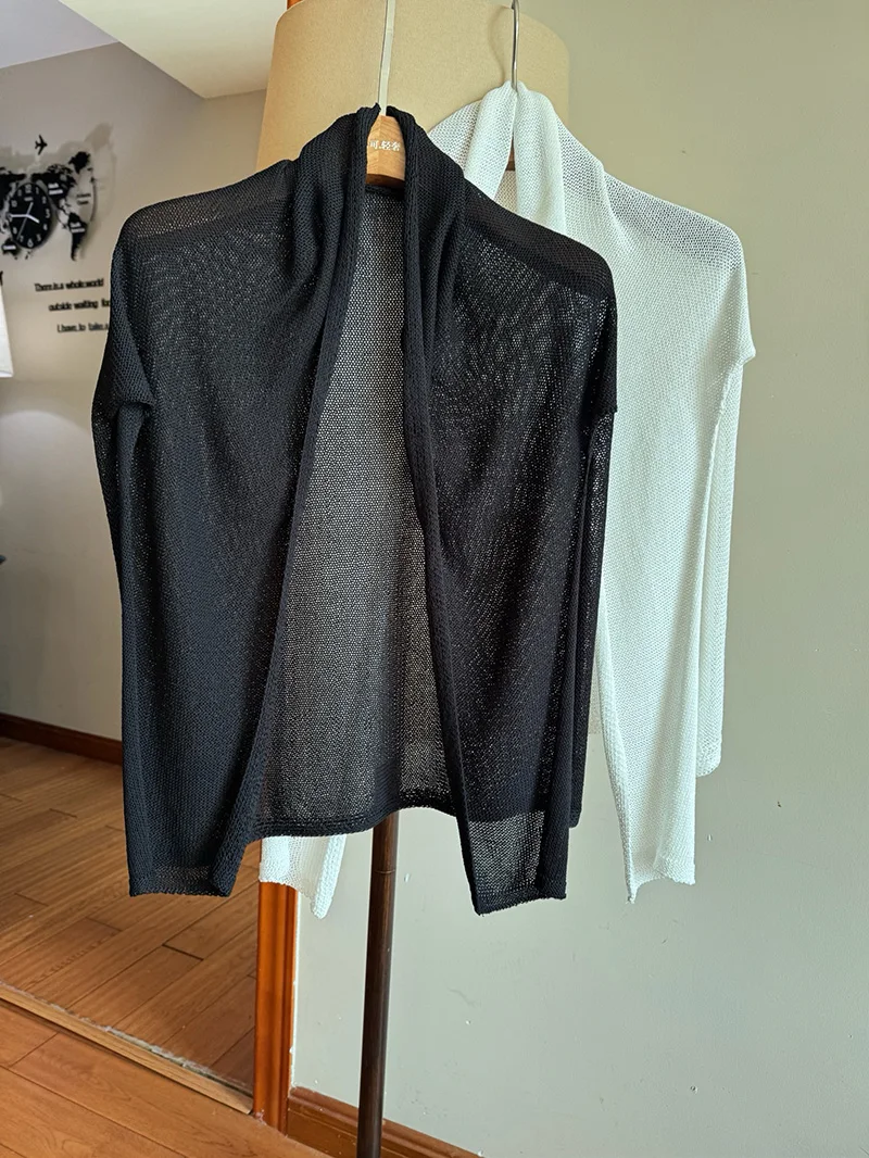 アイスヘンプスモールショール-グッドドレープ-エアコン付きの部屋用アウター-レイジースタイル-韓国風-長方形装飾ストライプ-レディースユース