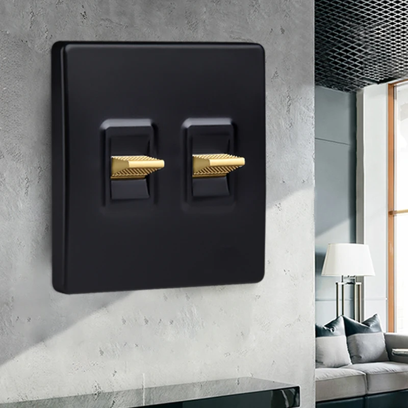 Wall Light Retro Toggle Switch 1-3  Gang 2 Way High Quality Black Frosted Panel