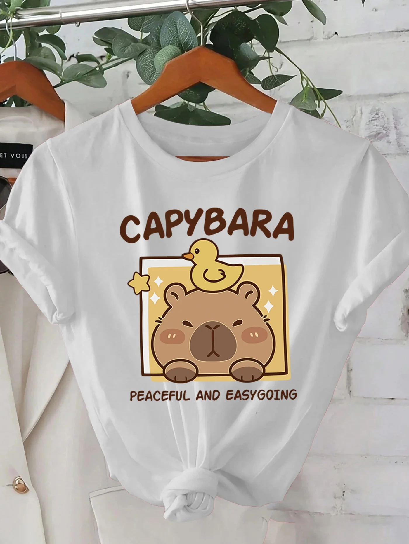 

Women's Pink "CAPYBARA" Graphic T-Shirt Casual Short Sleeve Round Neck Summer with Capybara Design Printed Casual Wear Clothing