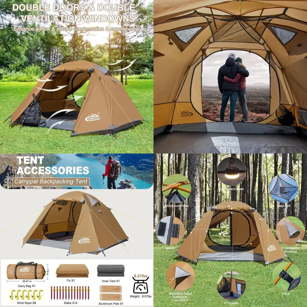 

Легкая 3-сезонная двухместная палатка на 2 человека с 2 балками, водонепроницаемая и ветрозащитная, простая установка, UPF 50+ для кемпинга и хики