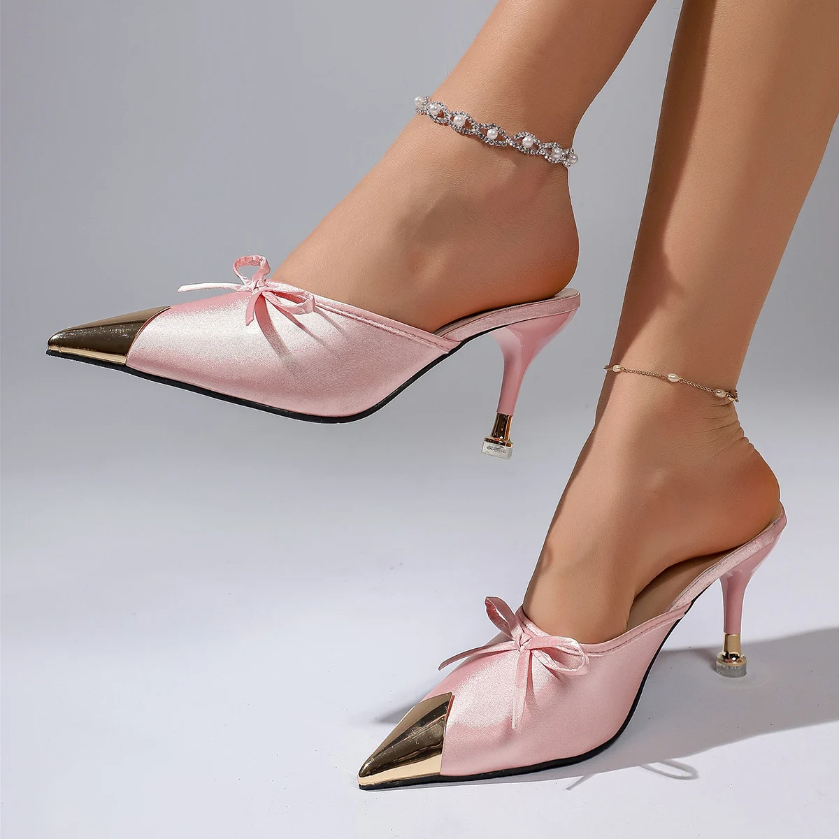 

2026 New Style Butterfly-knot Women Slippers Elegant Pointed Toe Thin High Heels Ladies Summer Fashion Party Prom Shoes